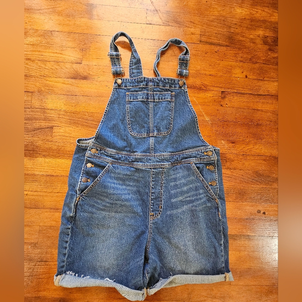 J.Crew Blue Denim Oversized Workwear Multipocket Shorts Overall Jumpsuit Sz XL